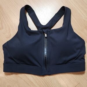 Athleta Ultimate Zip Front Black Sports Bra Size Small D/DD Removable Pads‎